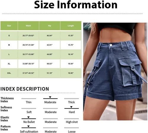 Vista 3 de Zhensanguo Women's Relaxed Cargo Short with Pockets Summer Denim Cargo Pants Loose Hiking Shorts