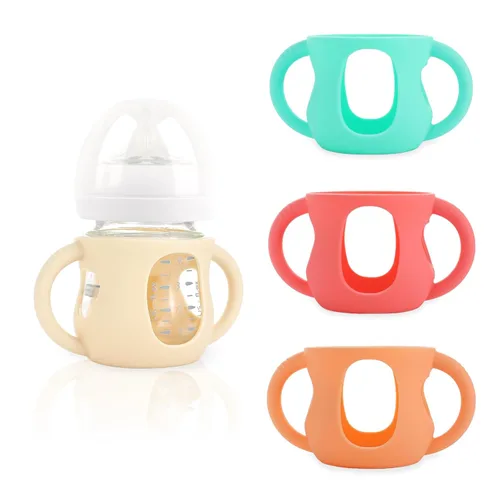 Vista 17 de 2 paquetes de fundas de silicona para biberones de vidrio Philips Avent, fundas para biberones de bebé resistentes a caídas sin BPA con asas A-rosa