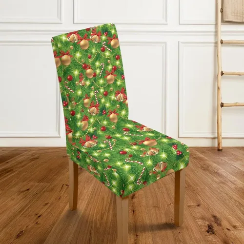 Vista 5 de Rnyleeg Fundas navideñas para sillas de comedor, fundas de asiento de comedor con estampado de campanas brillantes, juego de 1 funda suave y lavable