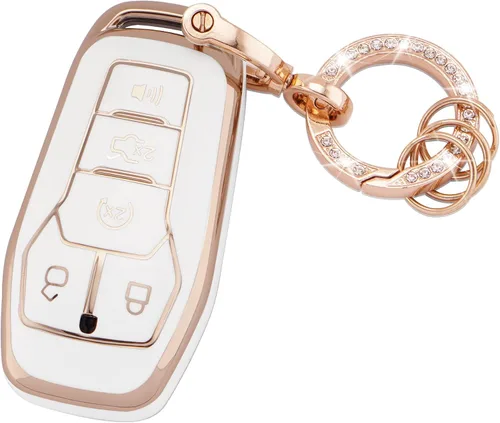 Vista 9 de EKALA Funda para llave Ford con cordón de cuero, funda de llavero de TPU suave para Ford F150 F250 F350 Escape Explorer Expedition Ranger, Lincoln