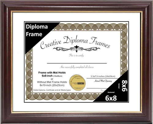 Vista 77 de Creative Picture Frames Marco para Diploma de Caoba con Borde Dorado de 12x16 pulgadas con Vidrio y Paspartú Negro y Colgadores de Pared Instalados