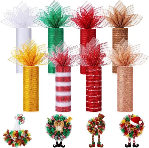 Vista 11 de Newwiee 8 rollos de cinta de malla para el Día de las Abejas de 10 pulgadas x 30 pies cada rollo, decoración para coronas y girasoles, cinta