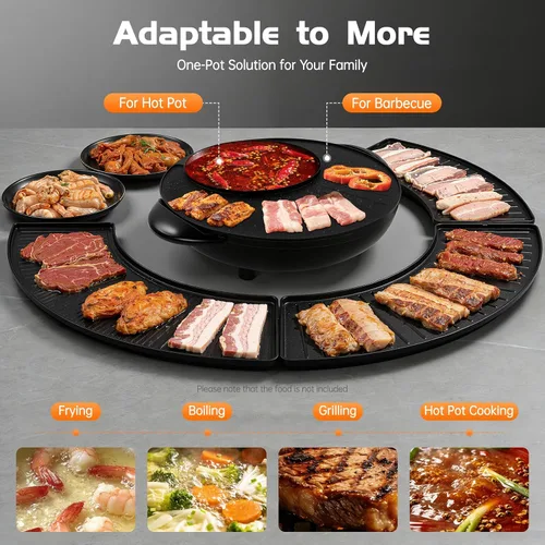 Vista 4 de Olla caliente con parrilla 2 en 1, parrilla coreana multifuncional sin humo, combo de parrilla eléctrica para interiores, capacidad para 3-5