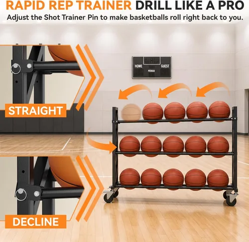 Vista 3 de Bastidores de baloncesto prémium para bolas, carrito de bolas