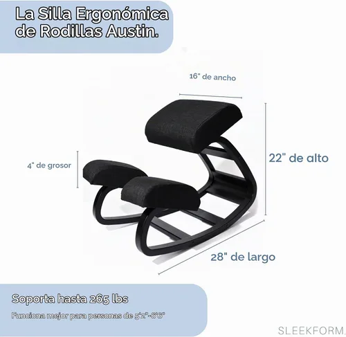 Vista 2 de Sleekform Silla ergonómica de rodillas Taburete balanceado de madera Silla de postura para malas espaldas, dolor de cuello y alivio de tensión