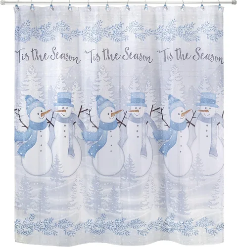 Vista 2 de Avanti Linens Cortina con juego de 12 ganchos a juego, decoración de baño y vacaciones (Frosty Friends), juego de ducha de 13 piezas