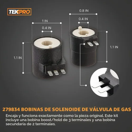 Vista 5 de Kit de reparación de secadora de gas con encendedor 279311, bobina de válvula 279834, sensor de llama 338906. Piezas de repuesto
