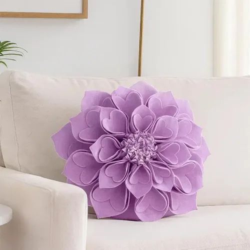 Vista 18 de Fennco Styles Funda de almohada decorativa de pétalos en forma de corazón 3D hecha a mano de 16 pulgadas, redonda, funda de almohada floral