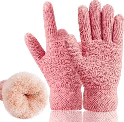Vista 31 de Guantes de invierno cálidos para pantalla táctil para mujer, guantes térmicos de punto de lana con forro polar para clima frío