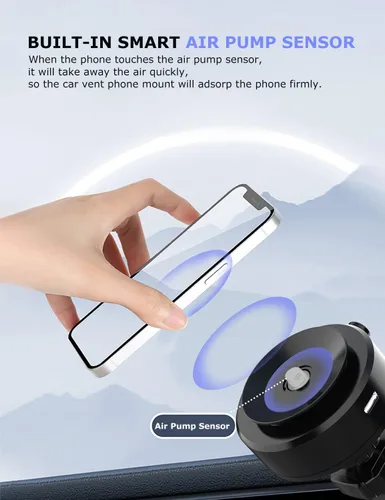 Vista 3 de PHOCAR Soporte de teléfono para automóvil al vacío, soporte para teléfono con ventilación de aire, absorción automática de vacío, sin necesidad