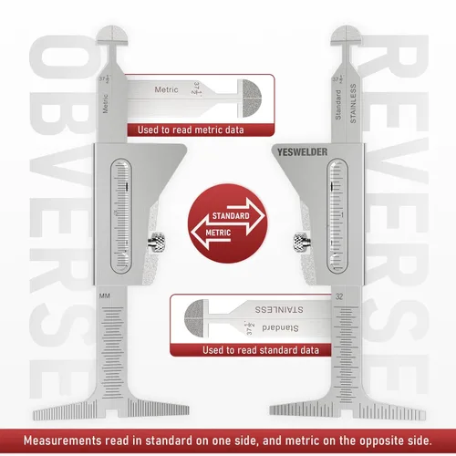 Vista 3 de YESWELDER Medidor de soldadura HI-LO de acero inoxidable en pulgadas y métricas para medición de tubos después del ajuste/alineación, brecha