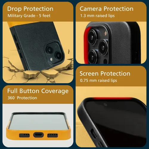 Vista 8 de alto Anello - Funda de piel cruzada diseñada para iPhone 14, funda protectora contra caídas de piel italiana con correa de cordón desmontable