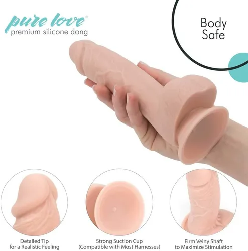 Vista 2 de Pure Love Consolador texturizado del silicón de 7.5 pulgadas con la ventosa, color beige, juguete sexual adulto