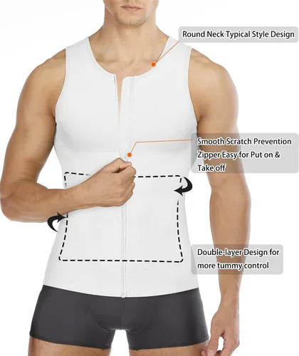 Vista 3 de Irisnaya Camiseta de compresión para hombre, adelgazante, chaleco moldeador de cintura, entrenamiento de cintura, camisetas sin mangas de apoyo