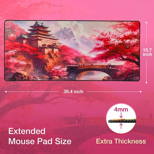 Vista 7 de GUNMJO Cherry Blossom - Alfombrilla de mouse extendida para juegos, superficie ultra suave para control de mouse con precisión de píxeles, costuras