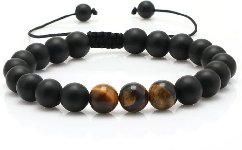 Vista 2 de JoycuFF Pulsera de ojo de tigre para hombre, regalo de aniversario, cumpleaños, día del padre, regalo de Navidad para novio, papá, hijo, esposo