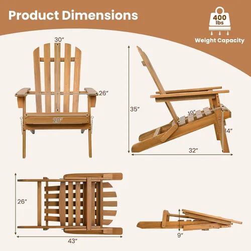 Vista 3 de Tangkula Silla Adirondack plegable de madera de acacia, 400 libras, 1