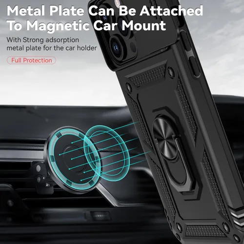 Vista 4 de Funda compatible con iPhone 15 Pro, iPhone 15 Pro con funda para cámara y soporte, grado militar, a prueba de golpes, resistente, con soporte