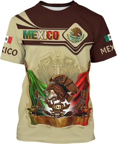 Vista 7 de FAYBA Camisas mexicanas aztecas de manga corta de verano México Jersey unisex 3D Camisas