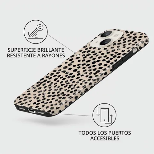 Vista 4 de BURGA-Funda p/teléfono compatible c/iPhone 14 Plus, carcasa rígida híbrida de 2 capas + Funda protectora de silicona, almendras latte a lunares
