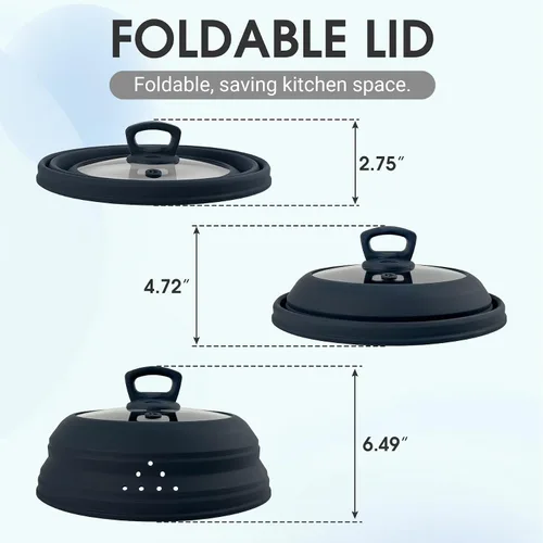 Vista 2 de Cubierta plegable de silicona y vidrio templado para microondas de 11.8 pulgadas, cubierta para microondas para protección contra salpicaduras