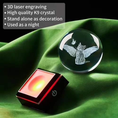 Vista 6 de Bola de cristal 3D con forma de gato y luz nocturna, regalos para mujeres, esposa, novia, niños, lámpara de cristal de 3.15 pulgadas, decoración