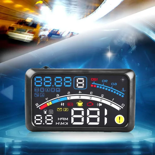 Vista 3 de Universal 5.9 "Coche HUD Display MPH/KM/h Over Speed Limit Advertencia Plug and Play Proyector con película para coches con OBDII o EUOBD Interfaz