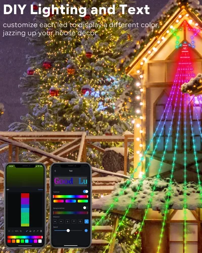 Vista 2 de Luces de decoración navideña para exteriores con estrella, pantalla inteligente de bricolaje personalizada de 100 modos, 3.6 m, cascada de árbol