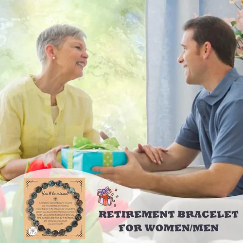 Vista 5 de Long tiantian Regalos de jubilación para compañeras de trabajo, pulsera de brújula de piedra natural para despedida, despedida de despedida