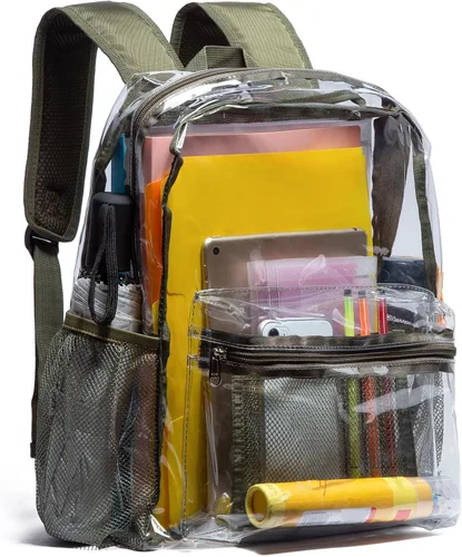 Vista 12 de Vorspack Mochila transparente para escuela, bolsa transparente resistente Negro