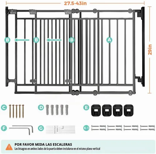 Vista 8 de COMOMY - Puerta de bebé de 27.5-43 pulgadas, sin barra inferior para escaleras y puertas