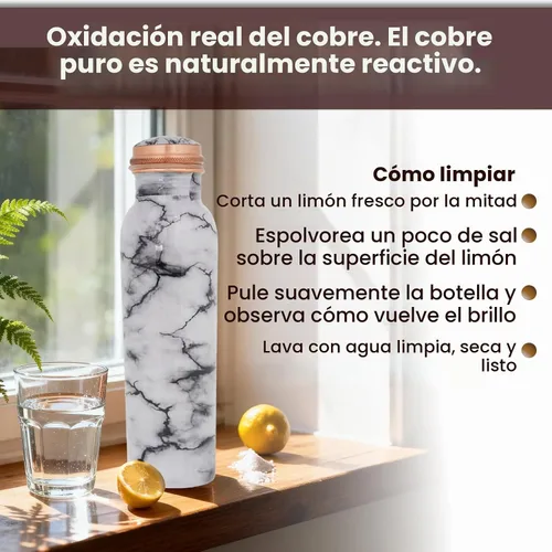 Vista 3 de Craft Trade Botella de agua de cobre 32oz con estampado de mármol diseño Blanco