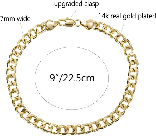 Vista 2 de Tobillera de eslabones cubanos de oro para mujeres y hombres, 0.276 in de ancho de oro de 14 quilates, chapado en oro de 18 quilates, chapado en oro
