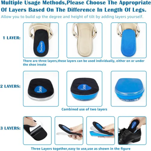 Vista 5 de Svowin Plantillas de Aumento de Altura Ajustables de 3 Capas – Insertos de Elevación de Talón y Copas Acolchadas para el Talón para Dolor de Talón