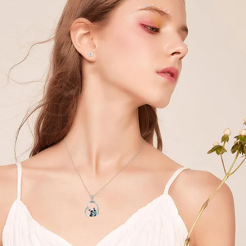 Vista 2 de Lindo regalo de animales de plata esterlinapanda rojoconejo, collar con colgante de animal lindo joyería para mujeres niñas regalos