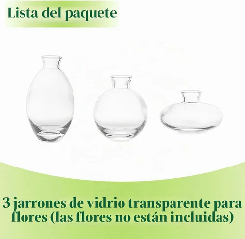 Vista 6 de Juego de 3 jarrones de vidrio para capullos, jarrones pequeños transparentes lindos Hewory hechos a mano, mini jarrón de vidrio para flores