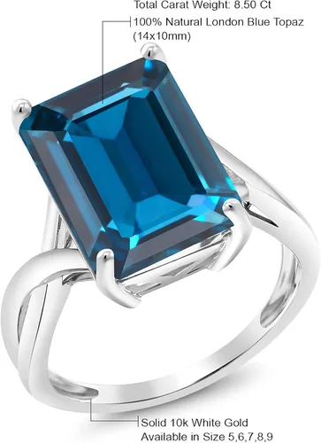 Vista 6 de Gem Stone King 10K White Gold London Blue Topaz Engagement Ring For Women