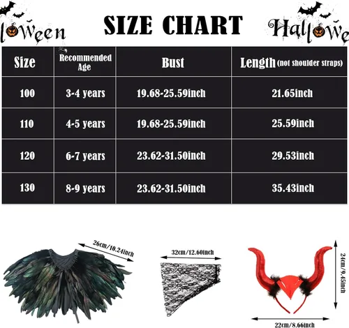 Vista 6 de L'VOW Vestido de princesa con encaje y tutú de tul para Halloween con cuernos de maléfica, capa de plumas