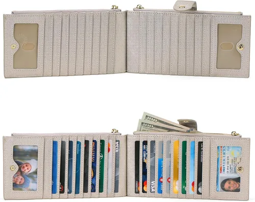 Vista 7 de GOIACII - Carteras para mujer de dos pliegues con bloqueo RFID y 2 bolsillos con cremallera, Dorado plata, M