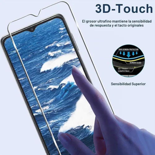 Vista 5 de [Paquete de 3+3] Protector de pantalla para Galaxy A13 con protector de lente de cámara, película de vidrio templado HD, dureza 9H, antiarañazos