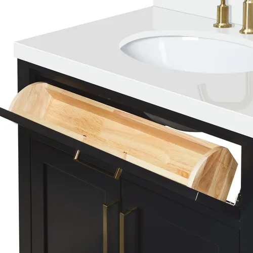 Vista 11 de ARIEL Hepburn - Tocador de baño de 30 pulgadas con fregadero, madera maciza, encimera y protector contra salpicaduras de cuarzo blanco puro de 1.5