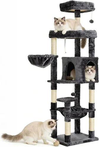 Vista 14 de Árbol para gatos de 35.8 pulgadas con cama doble para gatos y hamaca, rascador de felpa con plataforma cómoda para dormir y pelota de juguete
