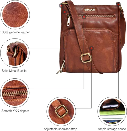 Vista 5 de ESTALON Bolsos cruzados de cuero para mujer - Bolsos cruzados de moda - Bolso cruzado de cuero para mujer - Bolso bandolera para mujer