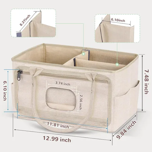 Vista 5 de Volnamal Organizador de pañales con dispensador de toallitas con acceso con una sola mano, organizador de pañales de alta calidad, organizador Beige