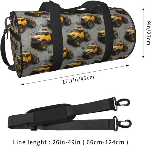 Vista 2 de Large Duffle Bag for Travel - Yellow Truck Retro Print Gym Bag for Women Men, Travel Foldable Bags for Women Men with Zippered Multiple Pockets