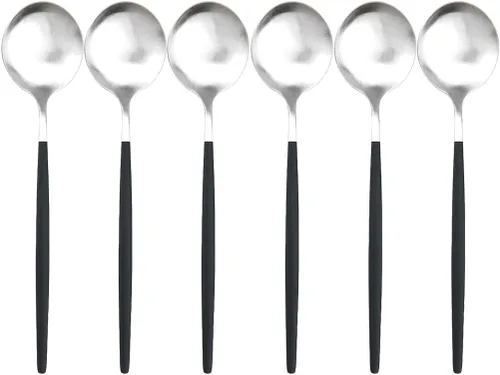 Vista 2 de Juego de 6 cucharas de cena mate de acero inoxidable 304 cucharas de sopa con mango largo, cuchara de postre para arroz, gachas de avena y ensalada