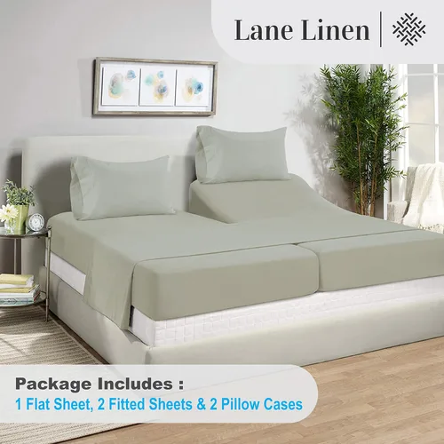 Vista 381 de LANE LINEN - Sábanas individual 100% algodón egipcio suave, cómodo y grueso de calidad de hotel, costuras reforzadas totalmente elásticas, sin
