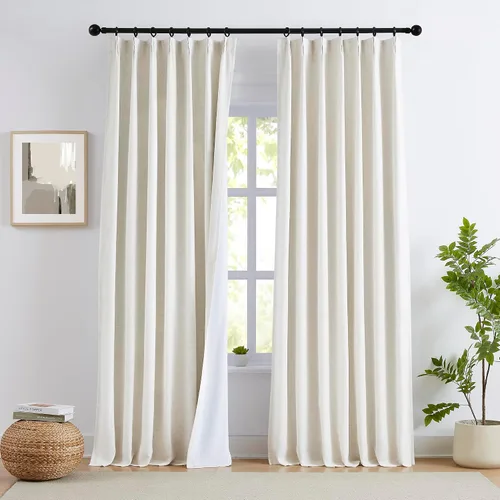 Vista 21 de Blue Pinch Pleated Linen Blend Full Blackout Curtains 84" Living Room 2pcs Azul