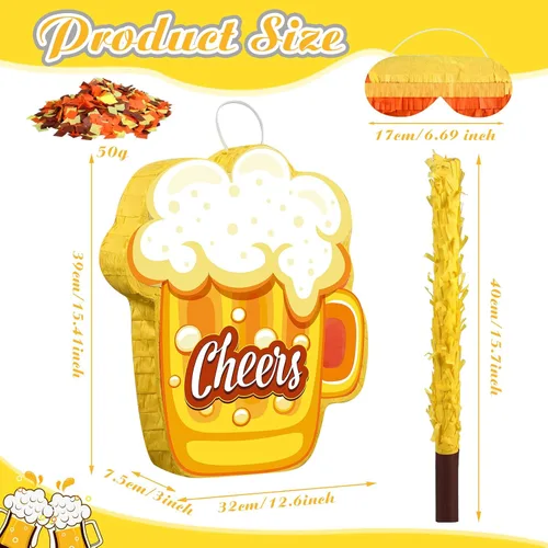 Vista 2 de Panelee Piñata para adultos con borla con borla para los ojos vendados, taza de cerveza, piñata, whisky, tequila, juego de botellas para adultos