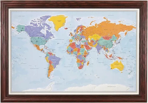 Vista 10 de Póster personalizado en lienzo enrollado con mapa del mundo, arte de pared con chinchetas – Grande 24" x 36" mapa del mundo de océanos azules